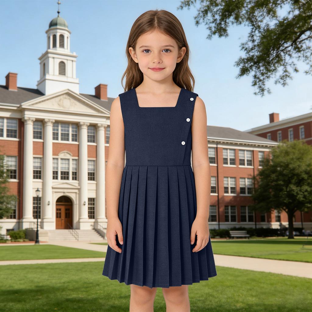 Girls' Pleated Jumper Dress - Preppy Sleeveless Frock