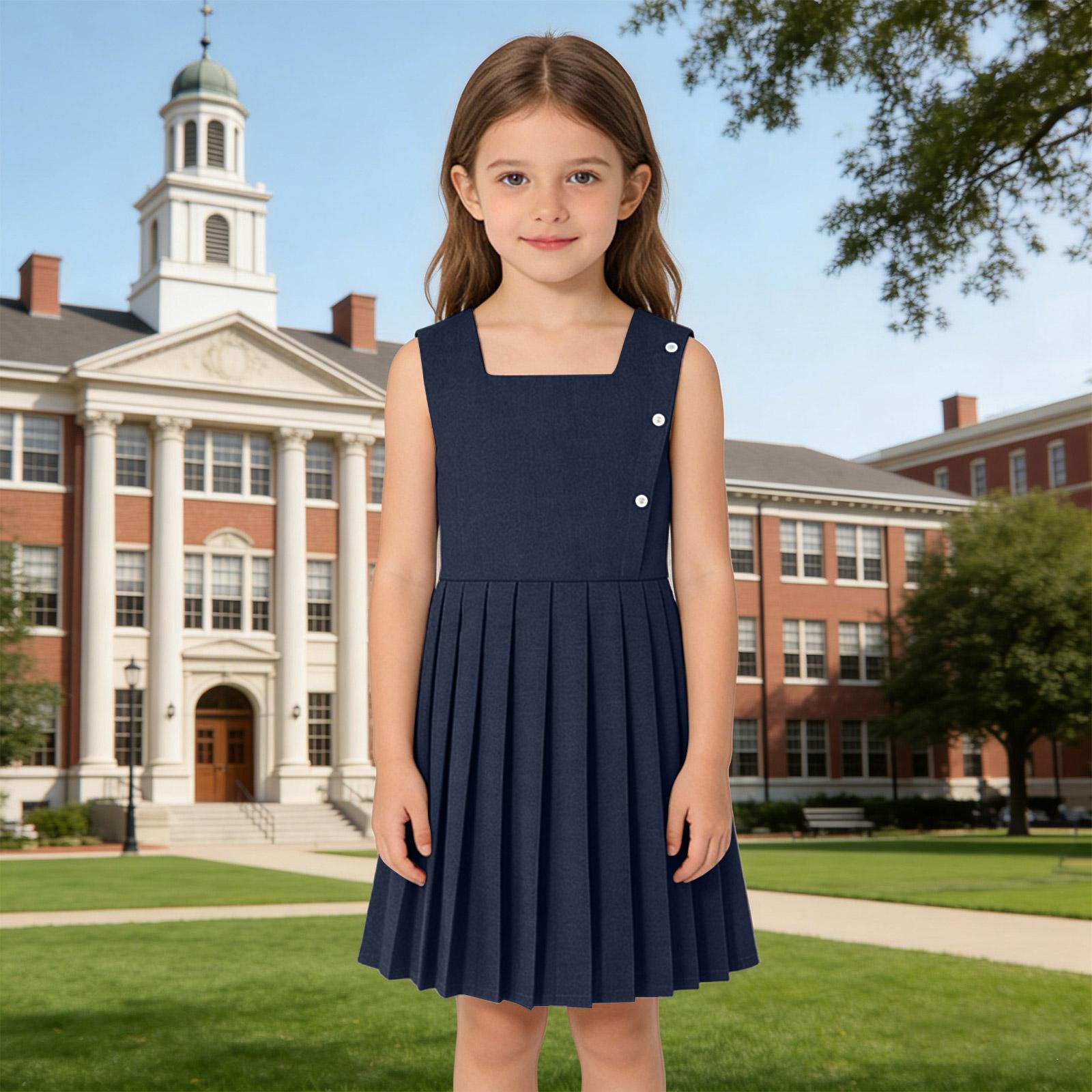 Girls  Pleated Jumper Dress - Preppy Sleeveless Frock 150