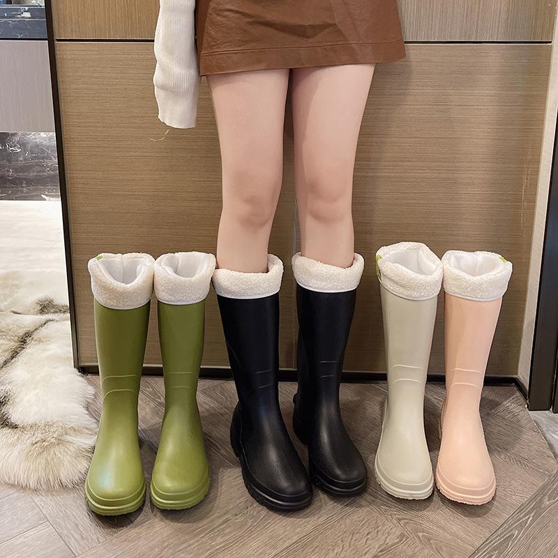 New fashion high tube rain shoes women's adult water boots long tube non-slip water shoes wear long tube warm rain boots rubber shoes