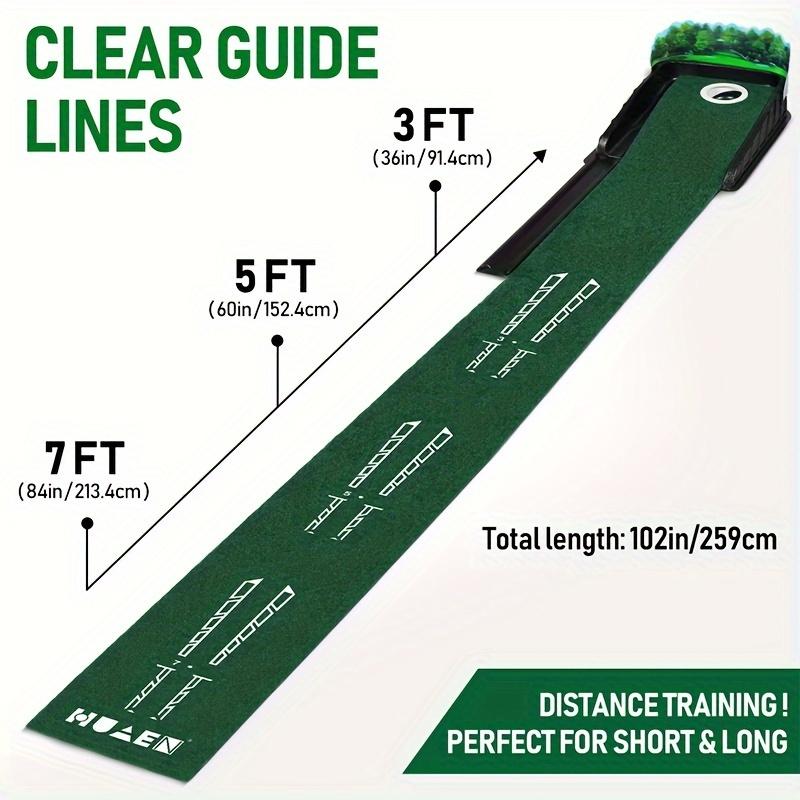 GOLF ACCELERATOR PRO Indoor Golf Putting Mat, Auto-Ball Return & Behind-the-Hole Ball Collector, Putter Alignment Guides at 3, 5 & 7 Feet