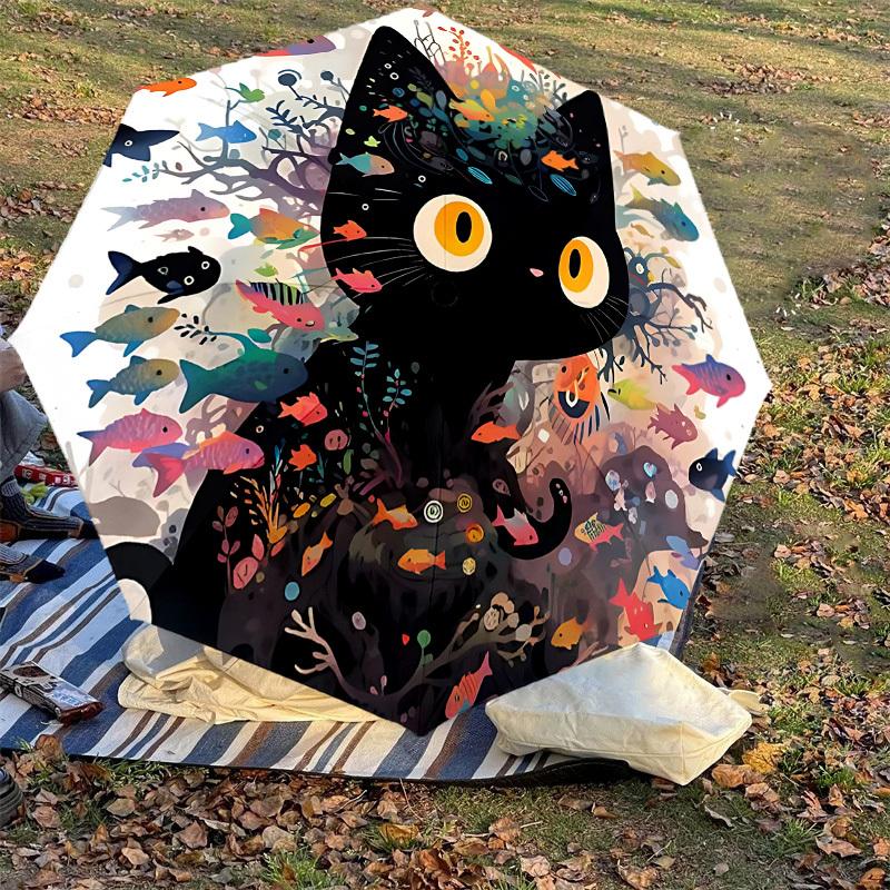 1PC cat fishAutomatic Open/Close Umbrella with Windproof, 8-Rib Sturdy Canopy, Durable Ribs, Fashionable Design, Outdoor Accessory, Fun Prin, Holiday