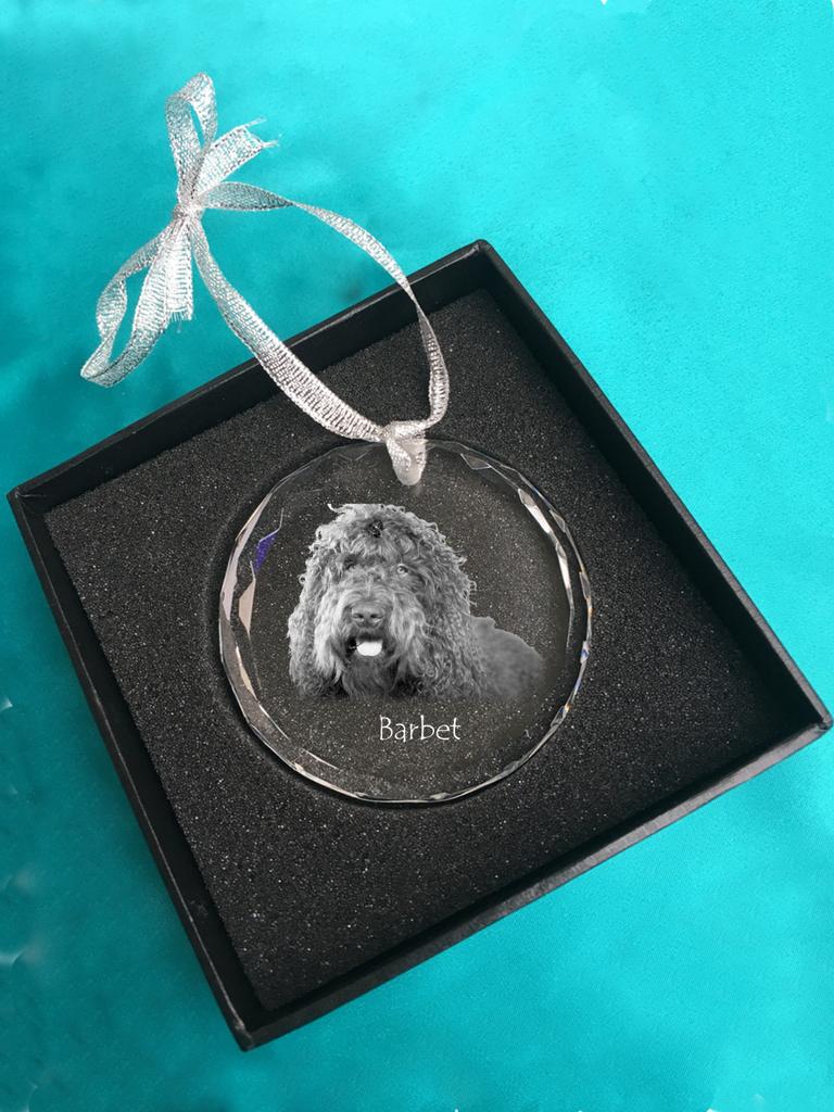 Barbet, French Water Dog - Crystal Bauble with a Photo, Dog Photo In Crystal, Personalized Christmas Tree Ornament by Art-Dog Brand