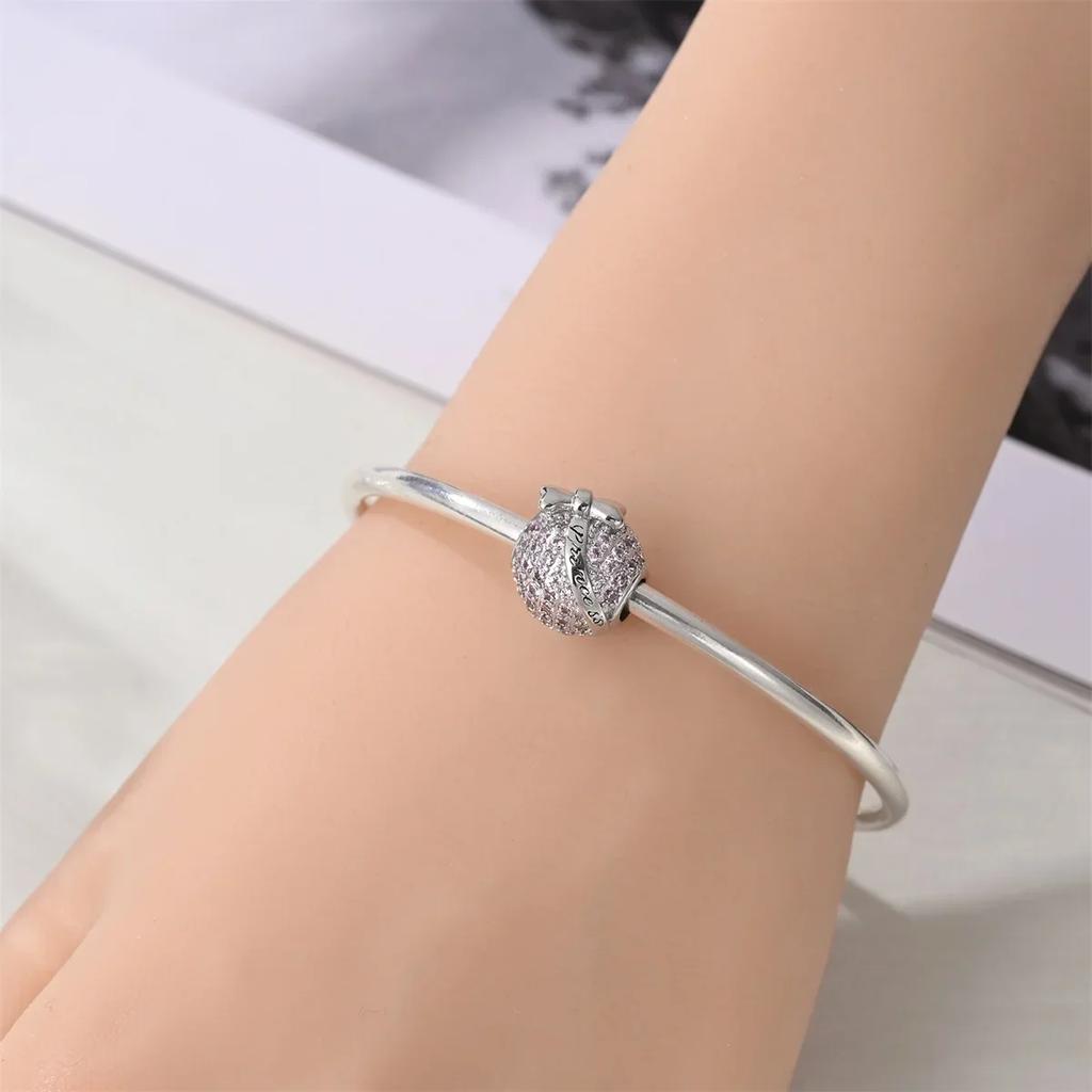 Colorful Full Diamond Charms Metal Love Blooming Rose Round Beads Pendant Fit Original Bracelets Necklace Accessory Elegant Fashion Beautiful Lovely