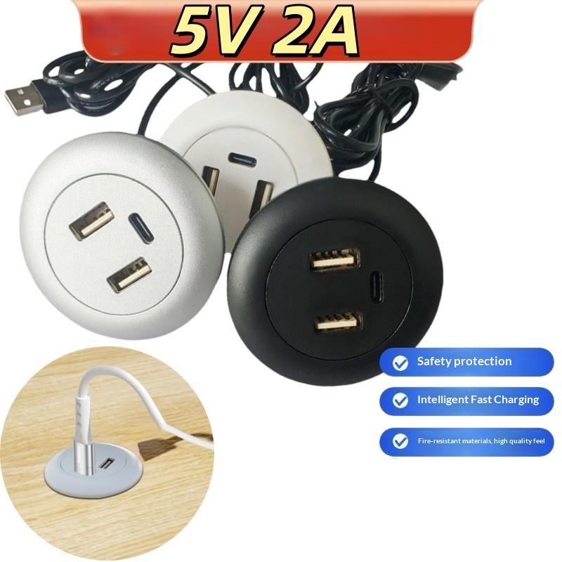 1Pcs Type-C Usb Charger 3 In 1 Splitter Desktop Hole Embedded Usb Hub For Laptop Pc Mobile Phone Charging Furniture Office Socke