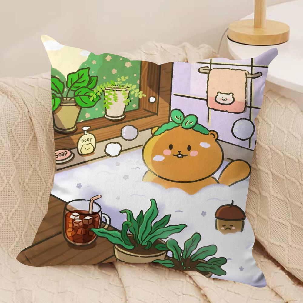 Cute Bear Cushion Cover Soft Plush Fabric DoubleSided Printed Sofa Cushion Cover for All Seasons Home Decor Gift