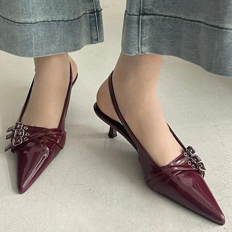 Fashion Summer New Women Fashion Sexy Party Punk Goth Pointed Toe High Heel Shoes Woman Leather Pu Footwear Buckle Strap Sandals