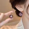 Purple Zircon Alloy Earrings With Ceramic Post Semi-Transparent Design Minimalist Chic Drop Women