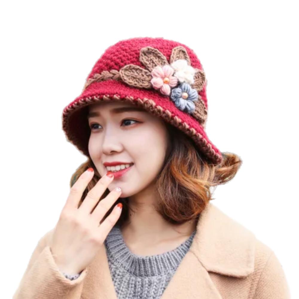 Handmade Crochet Knit Bucket Hat With Flower - Warm & Stylish, The Viral Must-Have Winter Hat For Women And Mom