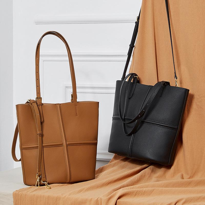 First Layer Cowhide Single Shoulder Mother Child Bag Can Be Slanted. New Genuine Leather Retro Commuter Light Luxury Tote Women's Bag
