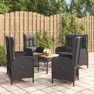 Vidaxl 5-Cz. Juego de Muebles de Jardín con Cojines, Negro, Ratán Sintético