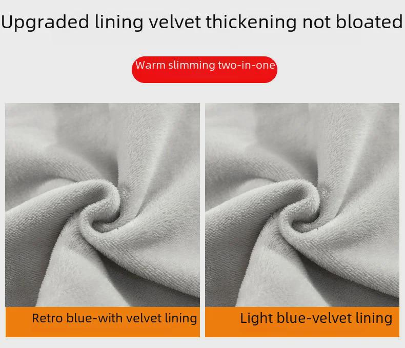Women's Light-Colored Plush High-Waist Wide-Leg Jeans, Thickened, Loose, Warm, Small Size.