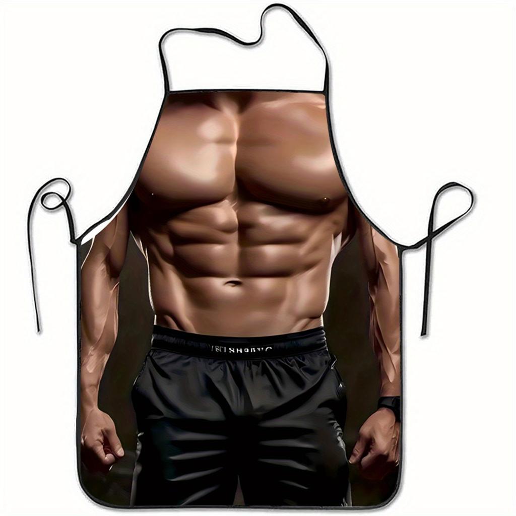 1pc of a Bodybuilding Male'S Upper Body, Printed Polyester Apron, Unisex for Home Use, Suitable for Kitchen Baking And Work