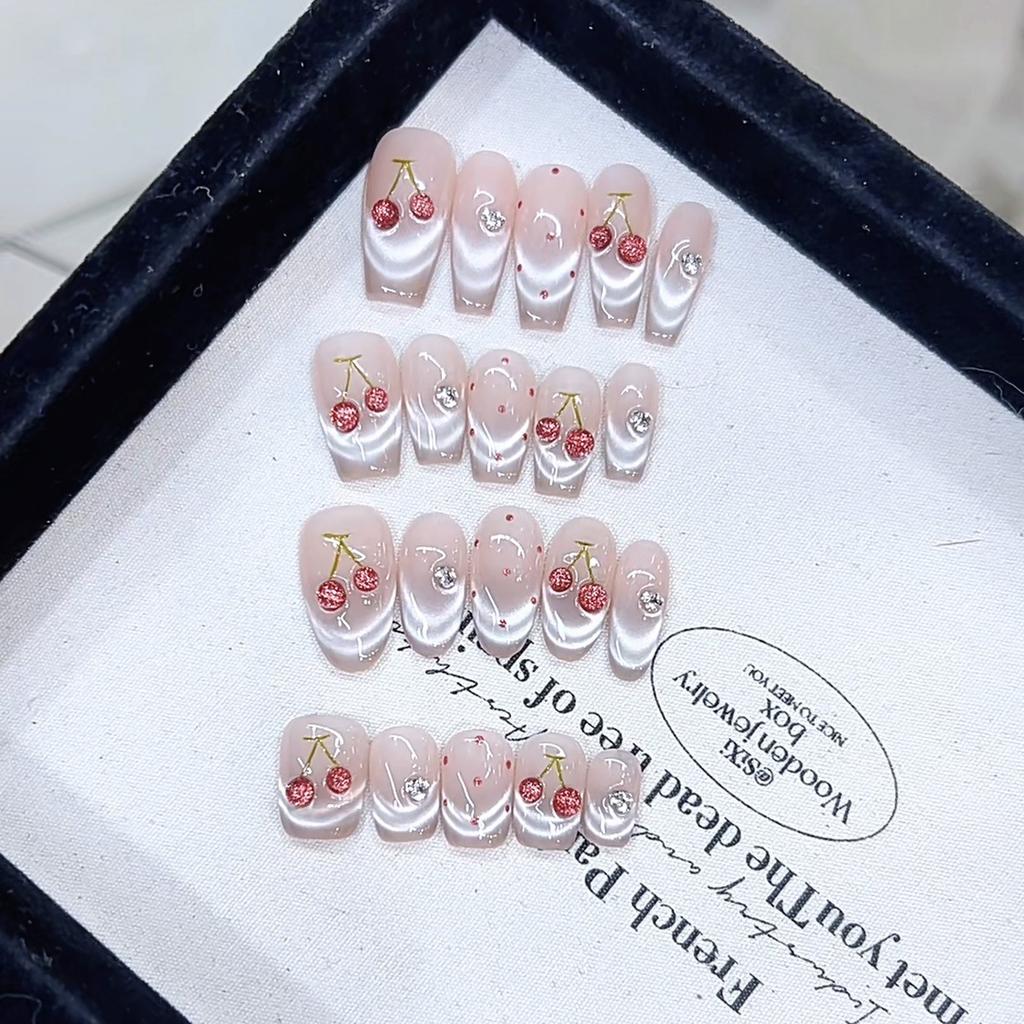 Pure Hand-pinching Craftsmanship Can Smile Cherry Three-dimensional Hand-painted Cherry Cat Eye Wear Nail Art Stickers