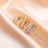 Vintage Malachite Green Diamond Double Ring Femininity Trendy Opening Adjustable Index Finger Ring