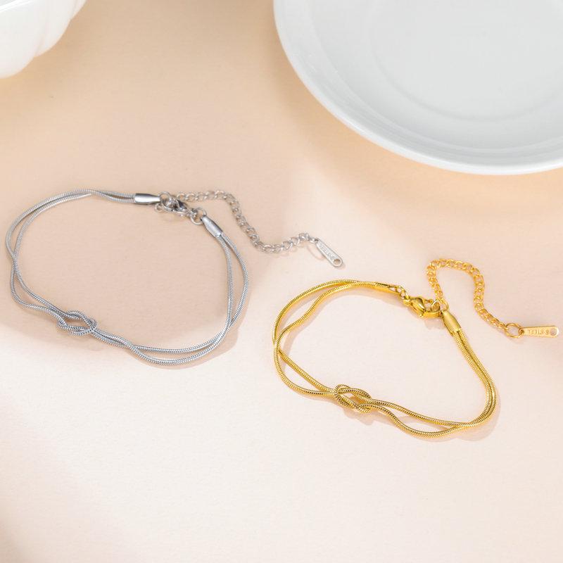 Minimalistisches Doppellagen-Knotenarmband mit Schlangenknochenkette - Eleganter vielseitiger Schmuck für Paare