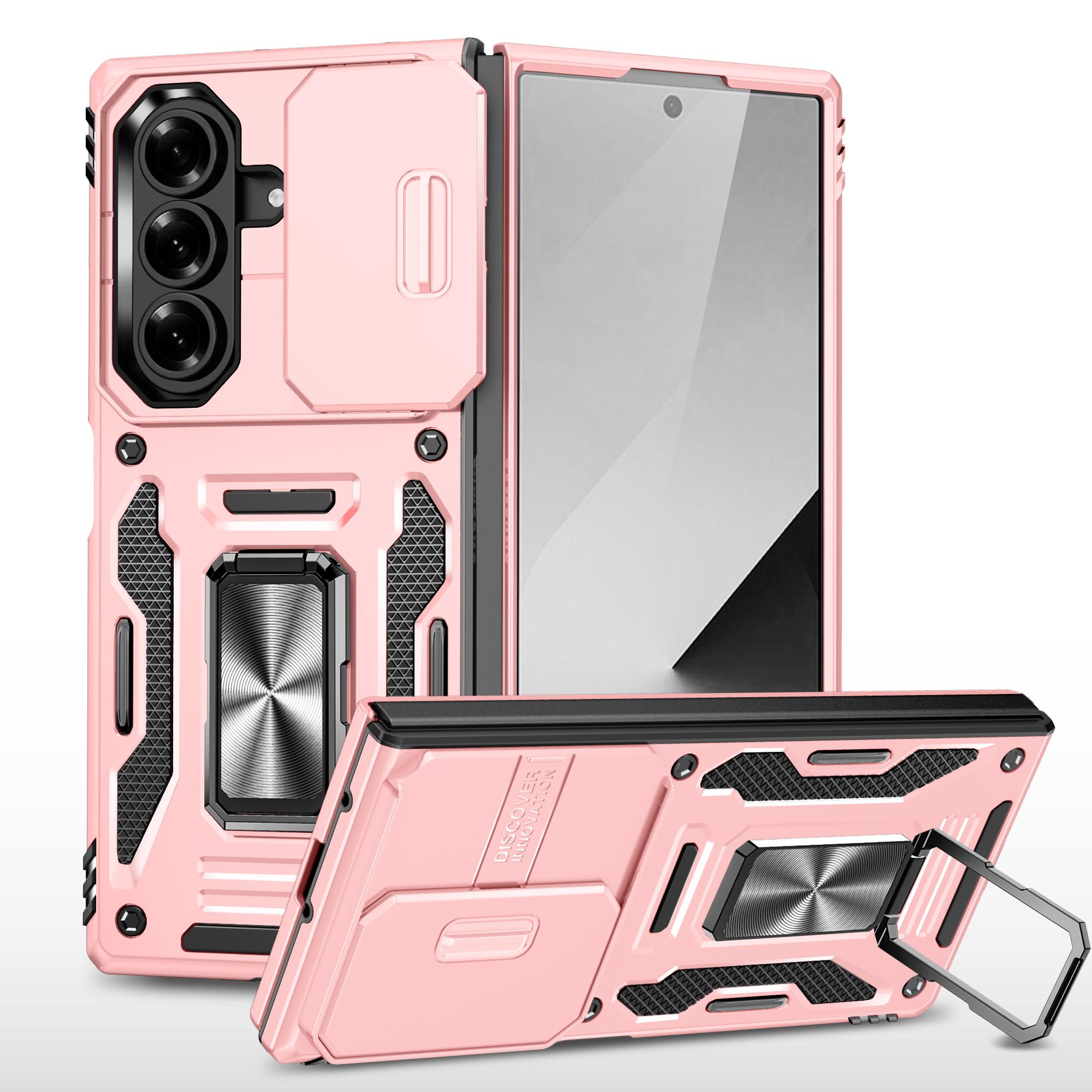 

For Samsung Galaxy Z Fold7 5G Case Kickstand Slide Lens Lid PC+TPU Drop Rose Gold