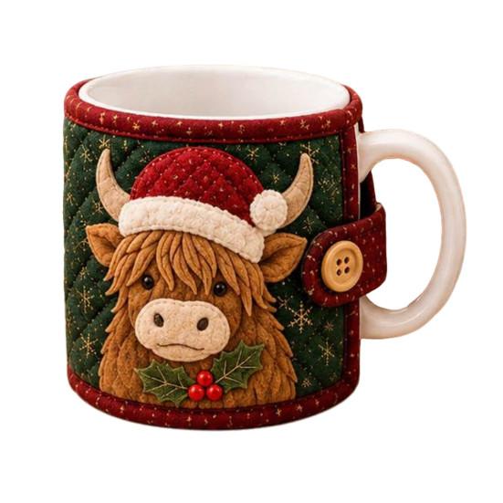Holiday Quilted Mug Cover Craft Christmas Cozy Sewing Kit, DIY Fabric Kit with Festive Themed Kits Patterns, Sleeve Making for Beginners, Handmade