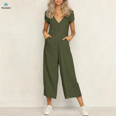 linen v neck jumpsuit