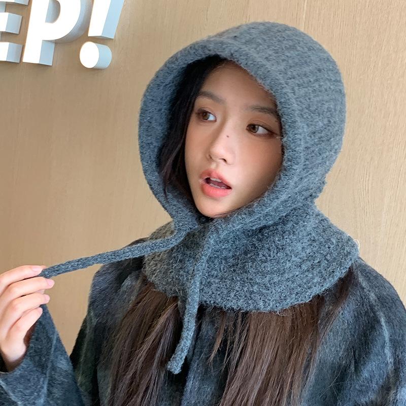 

Модная универсальная осенне-зимняя шапка женская шарф интегрированная шапка-балаклава защита ушей теплая вязаная шерстяная шапка One Size