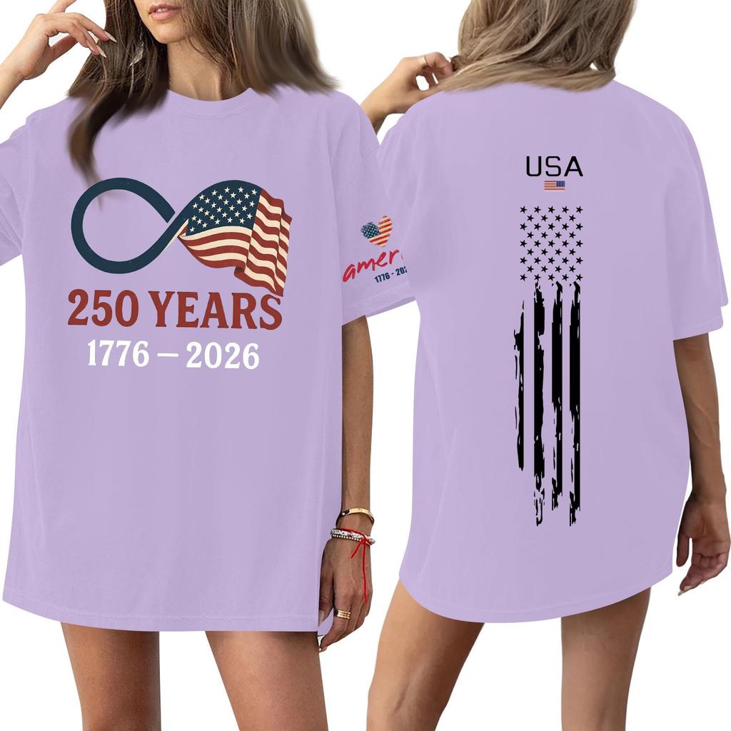 Damski casualowy modny top T-shirt z okrągłym dekoltem, krótkim rękawem i casualowym nadrukiem
