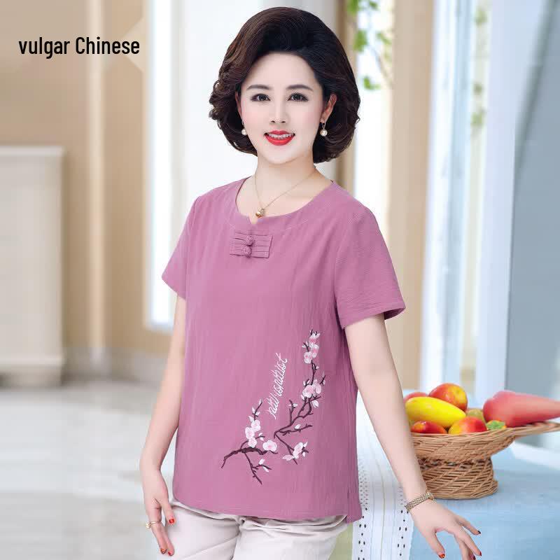 Women s Embroidered Cotton Linen Summer Top & Set 4XL
