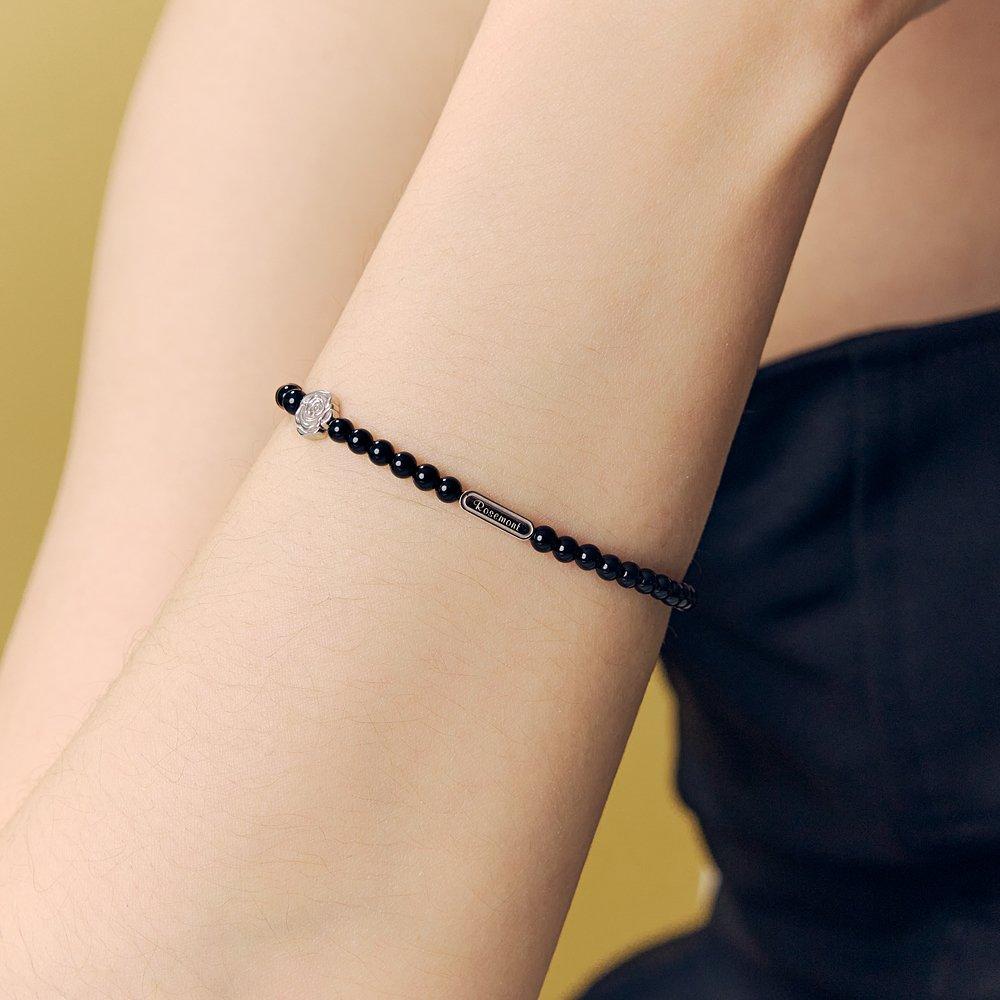 [Rosemont] Silver Black Onyx Bead Bracelet Pure Rose Ra25A10K