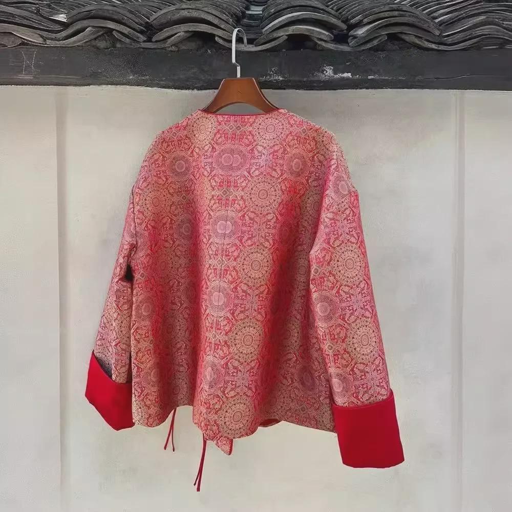 Yang Mi's Stylish New Year Outfit: 2024 Spring Red Chinese-Style Printed Jacket for Women