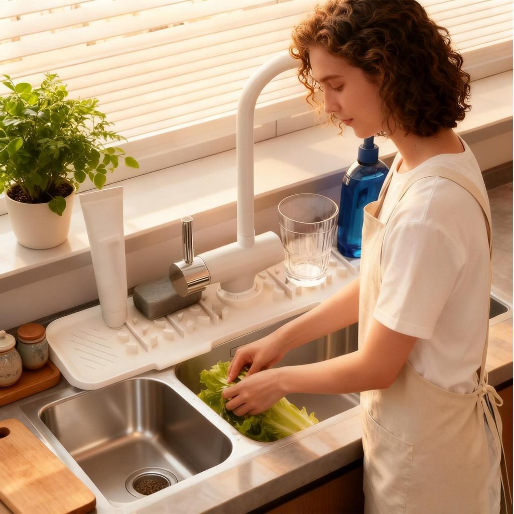 Silicone Faucet Water Catcher Mats Kitchen Sink Spill-Proof Drying Pads Anti-Slip Drain and Splash Guard Water Catcher Mat