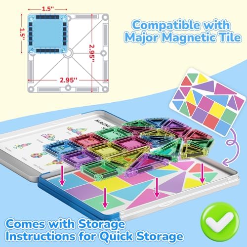 Magnetic Tiles Construction Set 42pcs Travel Toys for Kids Portable MINI Magnetic Building Blocks Montessori Toy Gift for Toddlers 3+ Years