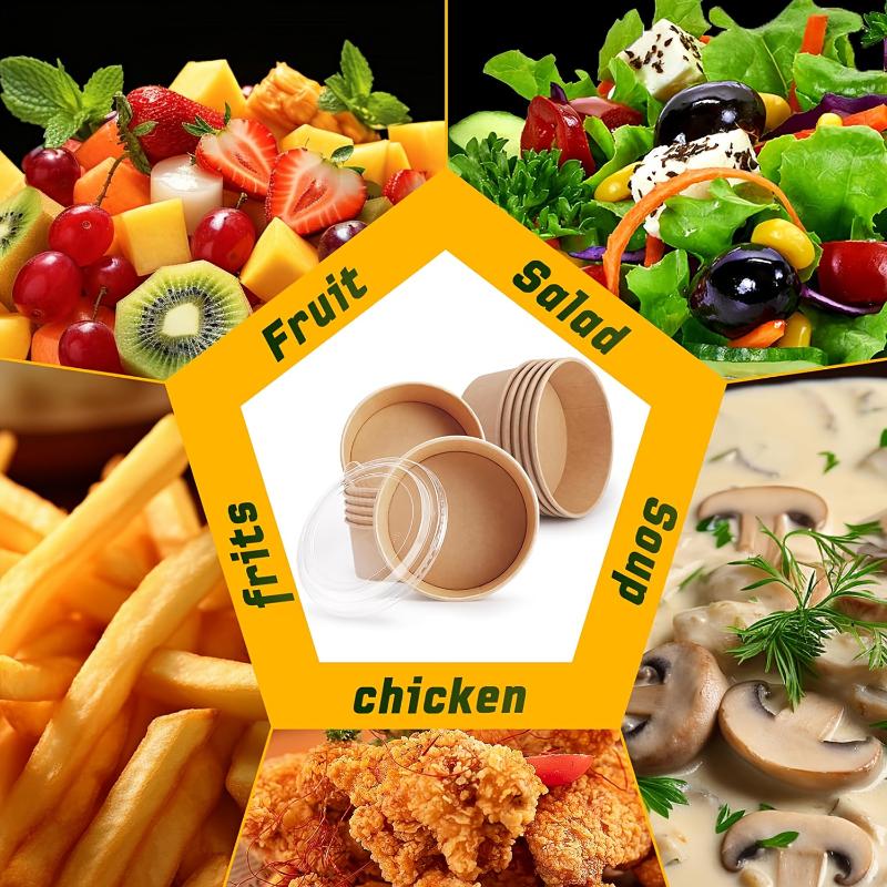 Kraft Paper Round Food Boxes with Clear Anti-Fog OPS Lids 25 Pack Heavy Duty Disposable for Food Truck Takeout Picnic Party Supplies