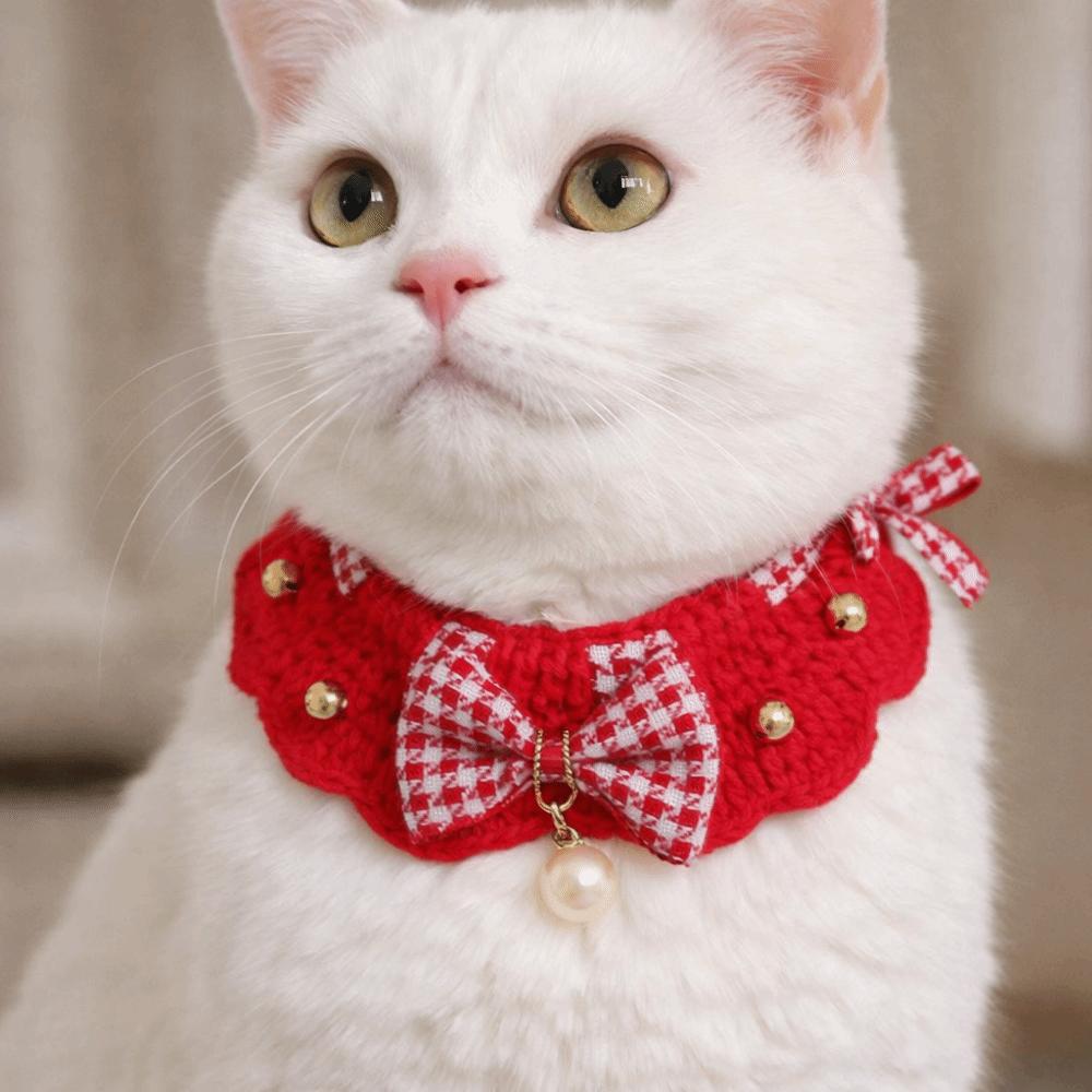 Festive Gifts Cartoon Chinese Style Pet Scarf Handmade Red Cat Knitted Scarf Funny Adjustable New Year Dog Costume Pet Costume