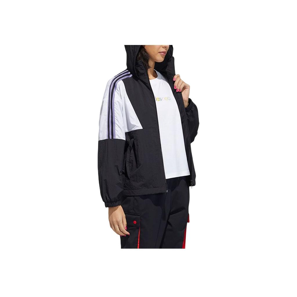 Adidas Neo Color Block Sports Casual Hooded Jacket Women Jackets Black GS2605