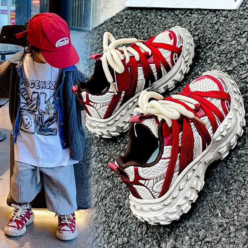 Korean version of retro polish girls fashion spider sneakers 2025 autumn new boys platform non-slip dad shoes