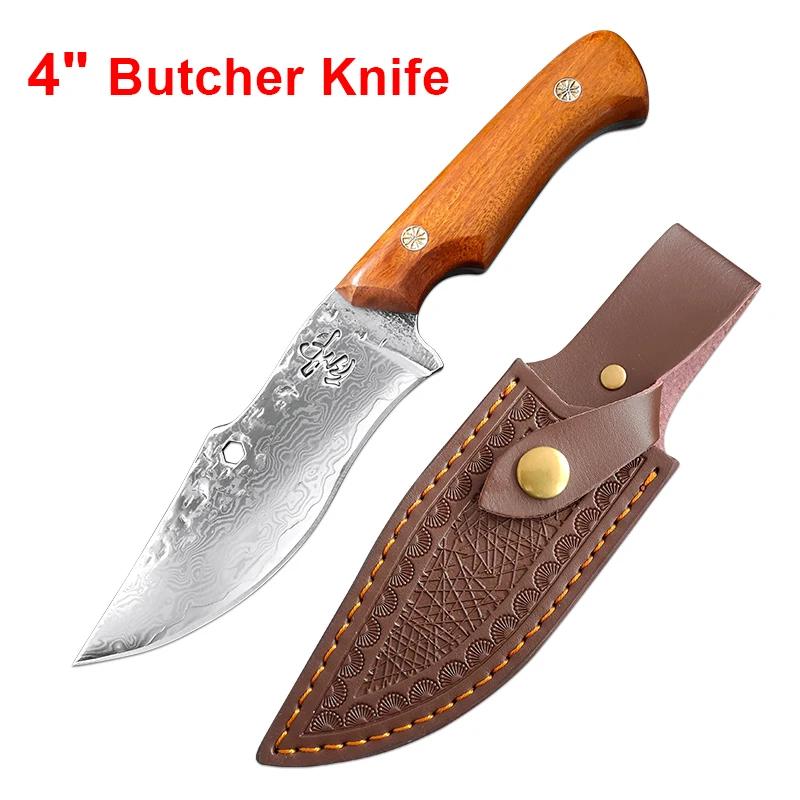 Boning Butcher Knife Fish Fruit Vegetables Kitcher Knives Wood Handle Utility Chef Knife Damascus Cleaver Knife Meat Slicing