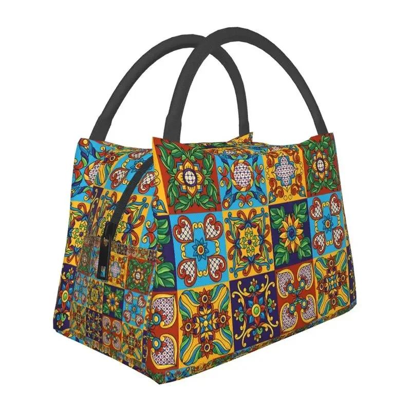Mexican Talavera Flower Resuable Lunch Box Women Leakproof Cooler Thermal Food Insulated Lunch Bag Office Work Pinic Container