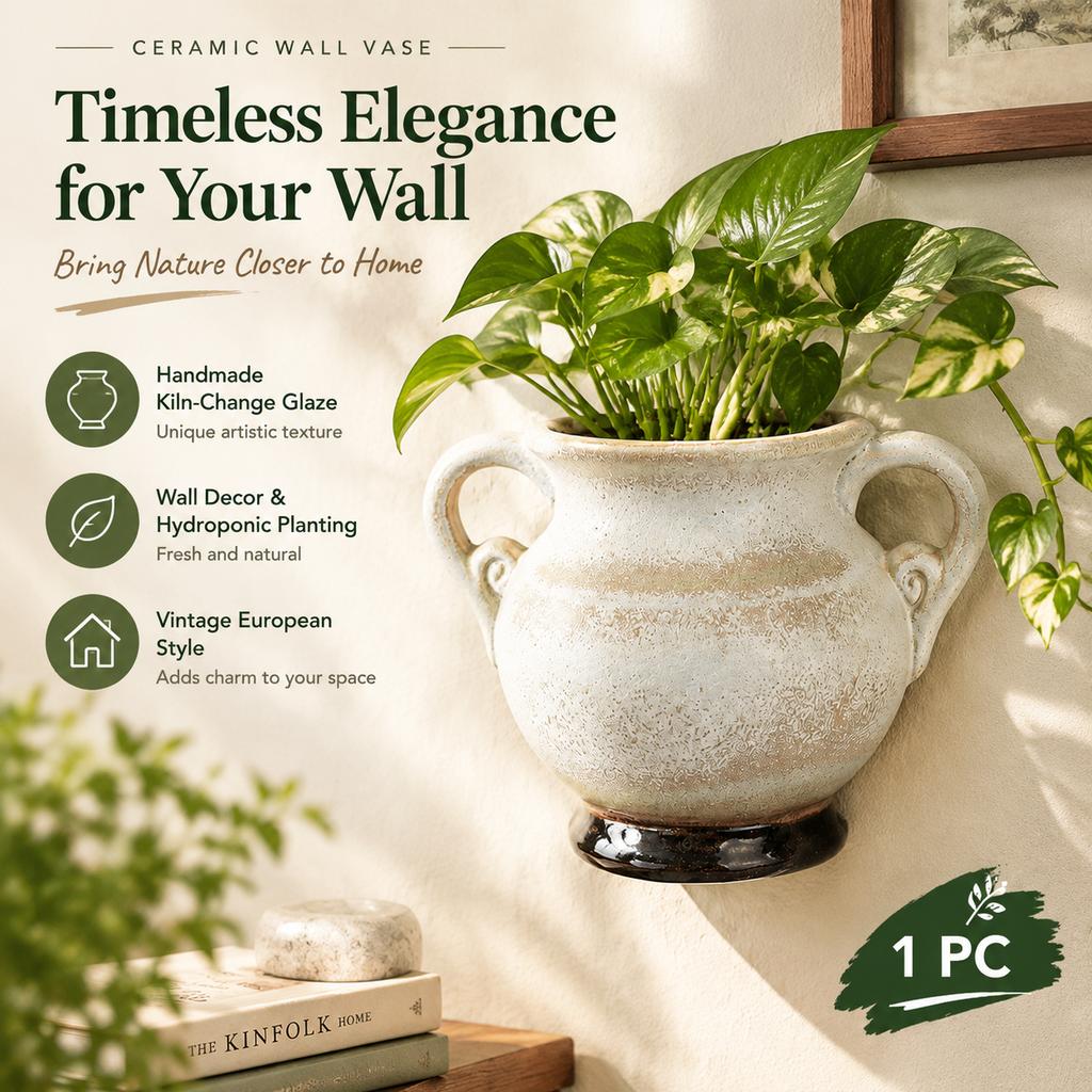 Vintage Creative Ceramic Wall Vase Handmade Glazed Hydroponic Container