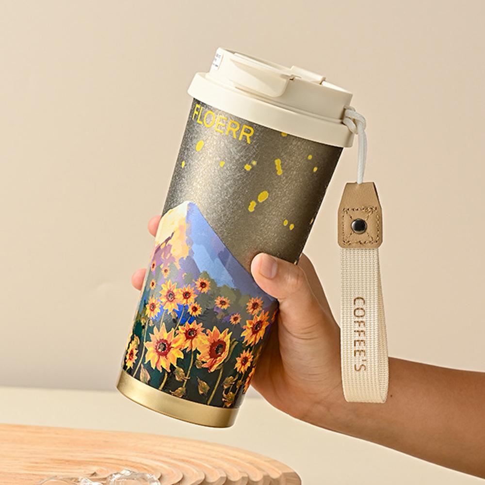 2025New Creative Titanium Covered Insulated Cup, Double Drinking Coffee Cup, Portable Straw Cup, 316 Stainless Steel Thermos Cup