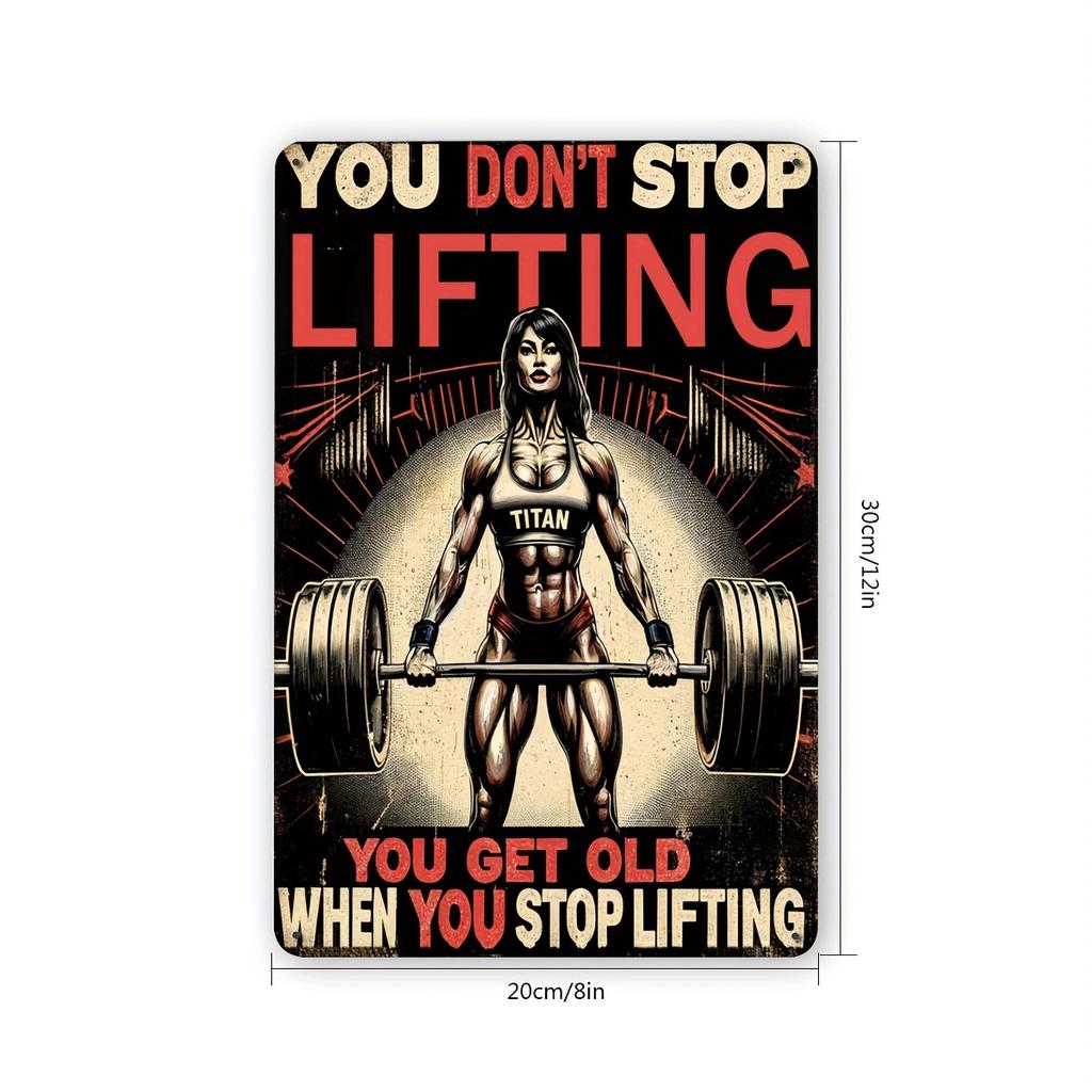 Hisun Blechschild HD Blechschild Du hörst nicht auf zu trainieren, wenn du alt wirst Vintage Fitnessstudio Zitat Metallposter Retro Wandkunst für Fitnessraum Dekoration
