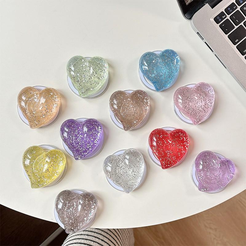 Solid Color Glitter Heart-shaped 3D Phone Airbag Holder Magnetic Suction Suitable Magsafe Creative Ring Wholesale Cross-border
