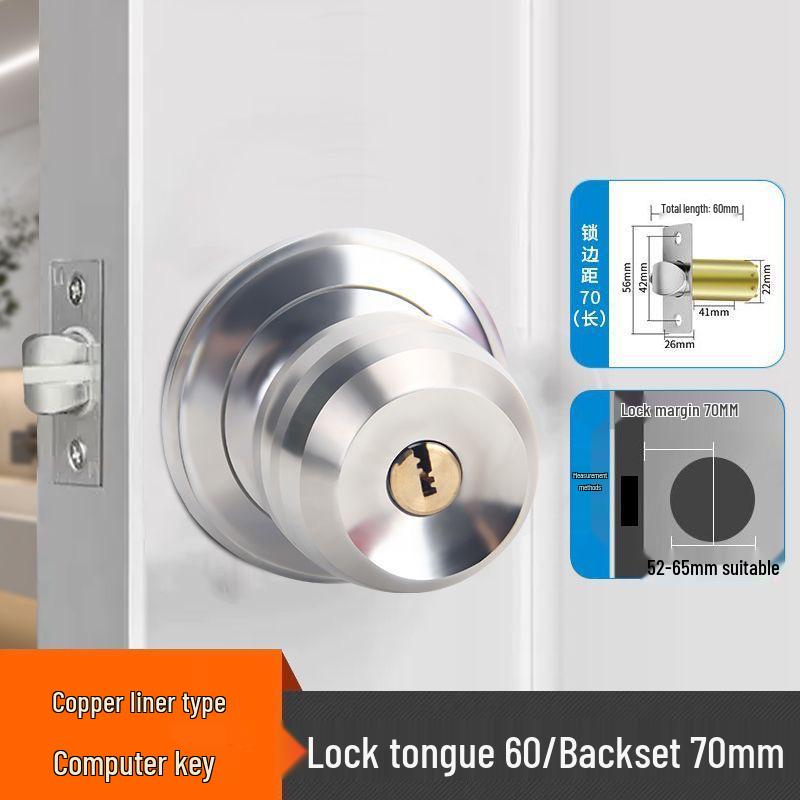 Universal Spherical Indoor Door Lock for Bedroom/Bathroom with Key
