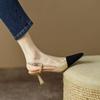 New women's shoes versatile nude pointed high heels with thick heels single shoes bag head empty sandals