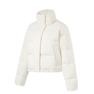 Water-Resistant Solid Color Zip-Up Stand Collar Comfortable Breathable Short Casual Down Jacket Women Jackets Champagne-White AYMU102-1