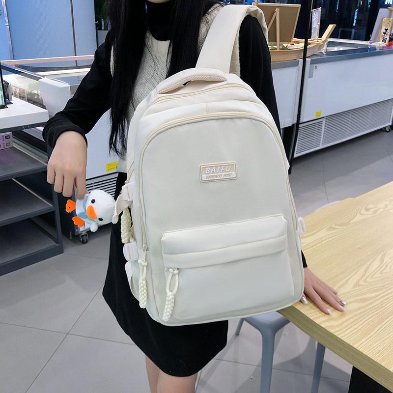 Schoolbag Japanese Simple Solid Color Backpack Women's New Fashion Versatile Large Capacity Junior High School Student Schoolbag Tide Ins