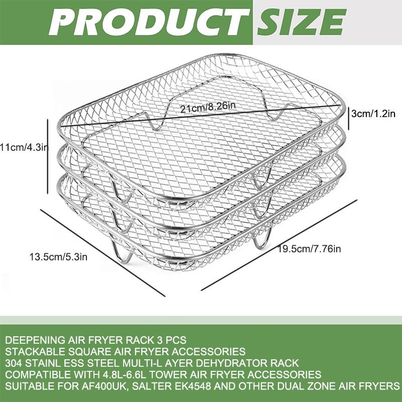 3-layers Air Fryer Rack Stackable Grilling 304 Stainless Steel Airfryer Oven Grill Steamer Cooker Kitchen Gadgets Cooking Tools