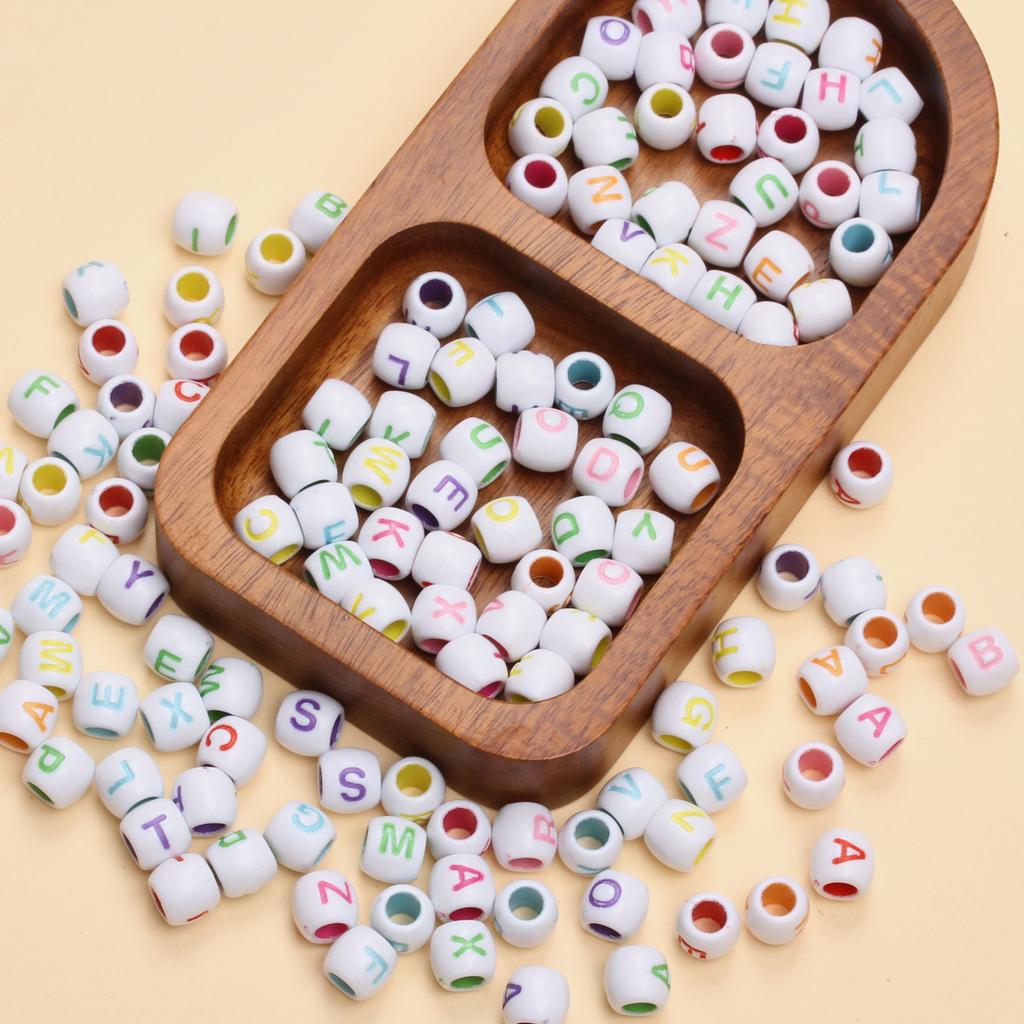 40pcs 8*9mm Cylinder Letter Acrylic Big Hole Alphabet Beads For Jewelry Making DIY Bracelet Necklace Charms Handmade Accessories