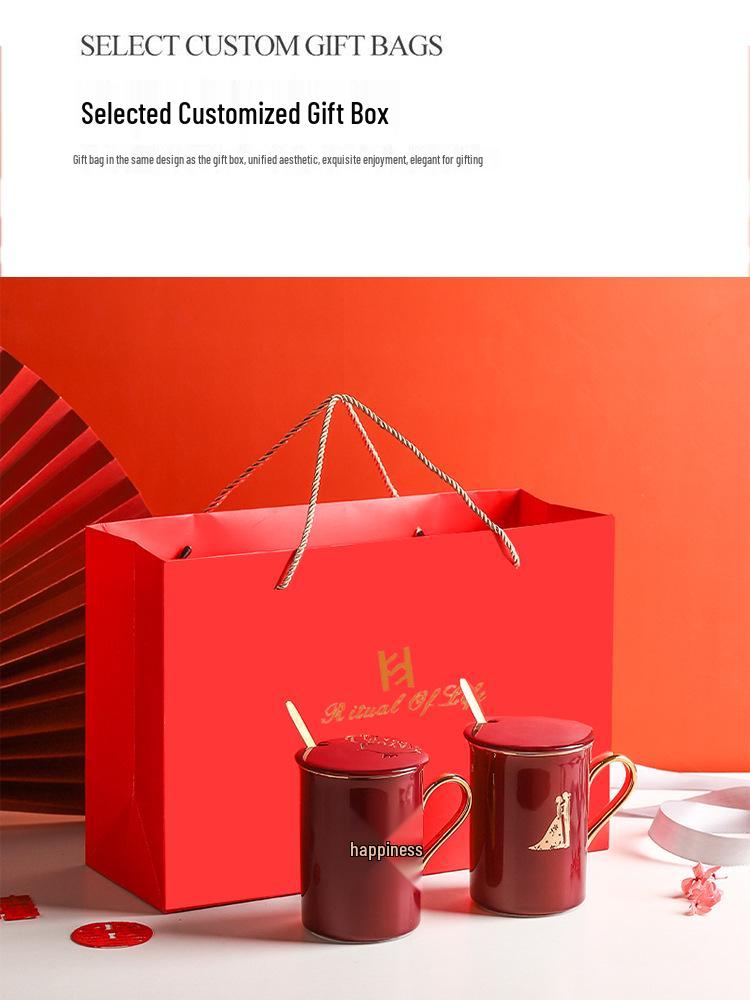 Elegant Newlywed Ceramic Mug Set - Luxurious Gift Boxed Pair