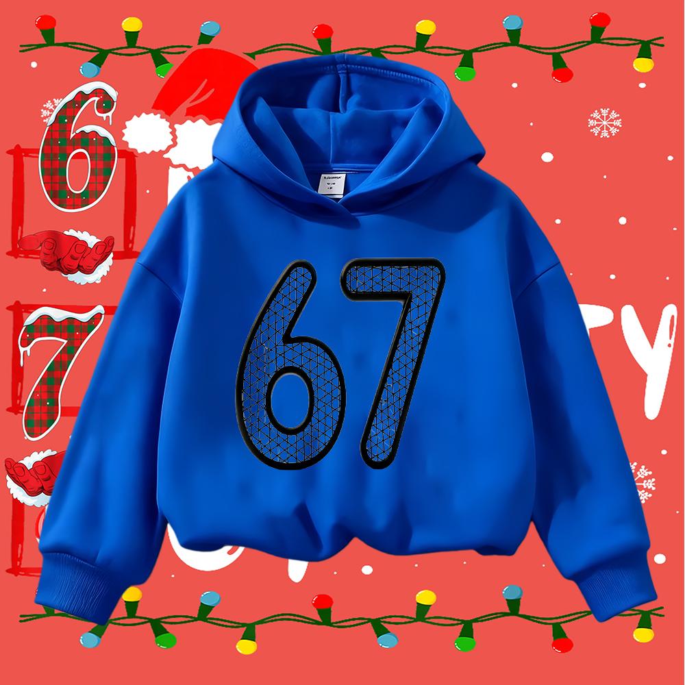 Kids Christmas Sweatshirt with 67 Mesh Design Long Sleeve Casual Pullover for Boys Girls Holiday Festive Top