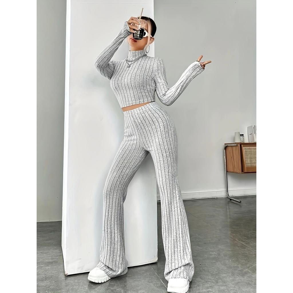 Women's Knitted Long-sleeved Suit, Sweater, Loose Trousers, Two-piece Suit