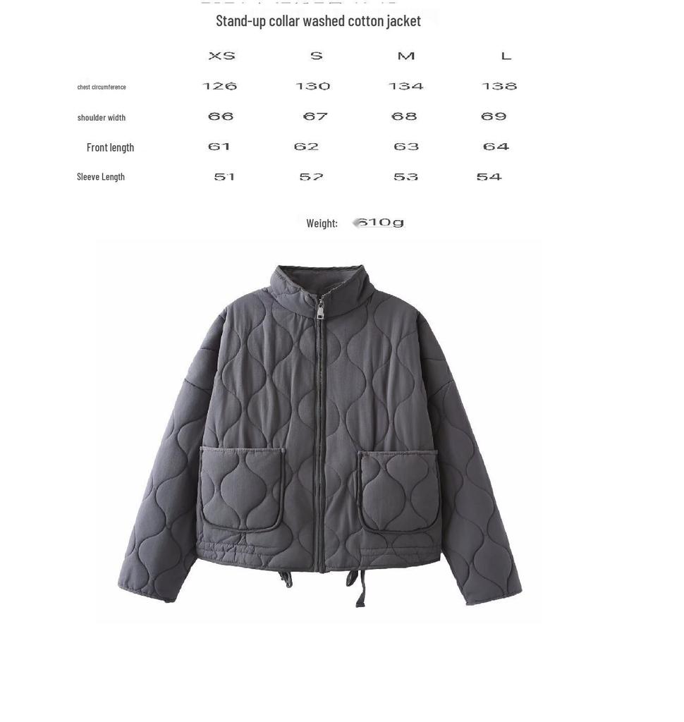 Autumn/Winter European & American Stand Collar Zipper Jacket with Large Pockets & Tie, Women's Long Sleeve Washed Cotton Coat