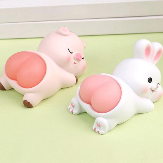 Cartoon Figurine Cute Panda Rabbit Piggy Kitten Landscaping Doll Soft Butt Decompression Toy Resin Animal Figure Doll Model Toy Ornament Kid Toy Gift